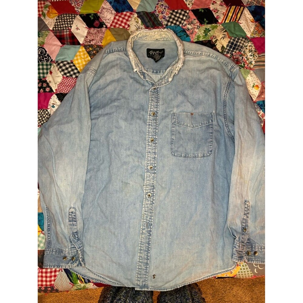 Eddie Bauer Vintage Denim Button-Up Shirt in Light Wash